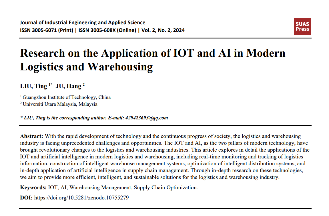 Research on the Application of IOT and AI in Modern Logistics and Warehousing