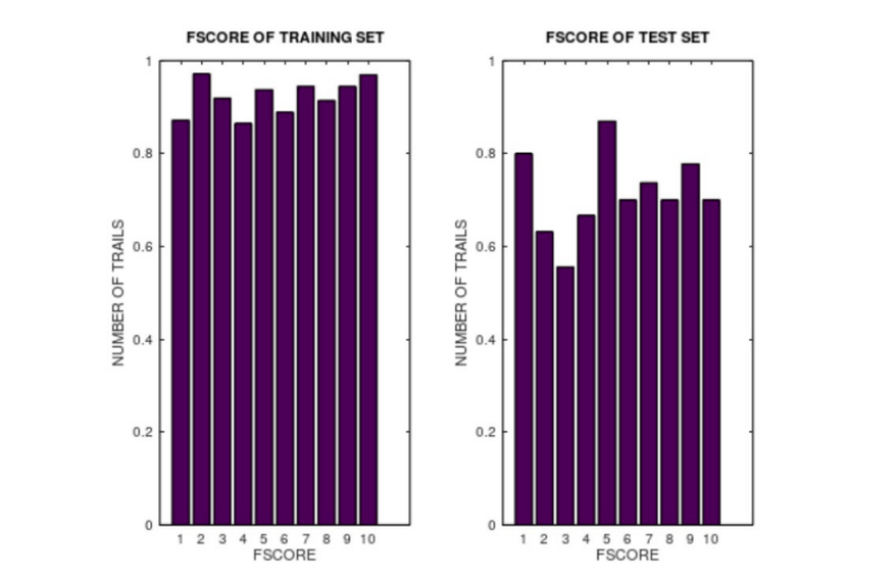 Comparison of F-score performance between  training set and test set